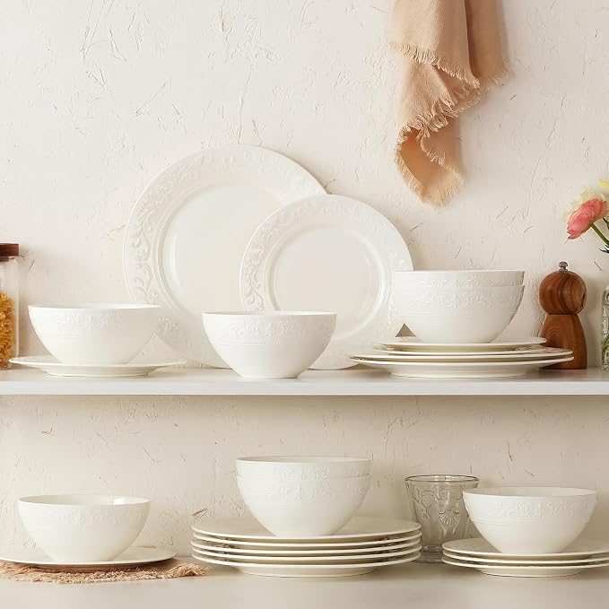 18Pcs Vintage Relief White Bone China Set, Service - Image 8