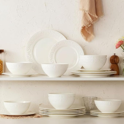 24Pcs Vintage Relief White Bone China Set, Service - Image 8