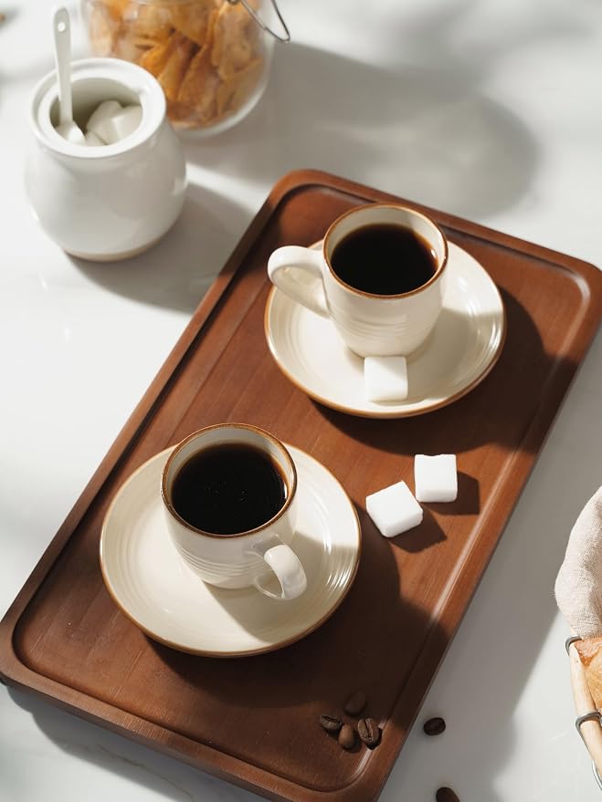 famiware 3oz Espresso Cups and Saucers, Vanilla White | Ceramic Small Coffee Mug - Image 3