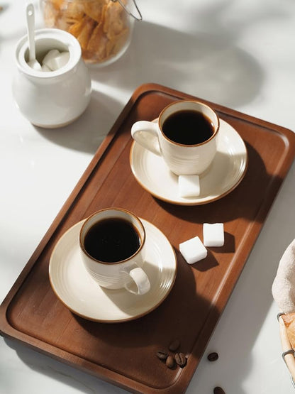 famiware 3oz Espresso Cups and Saucers, Vanilla White | Ceramic Small Coffee Mug - Image 3