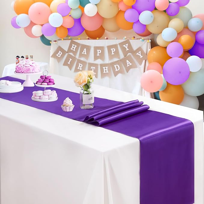 Purple Satin Table Runners 12x108 inch 5 Pcs Bright Satin Silk Fabric | Smooth - Image 7