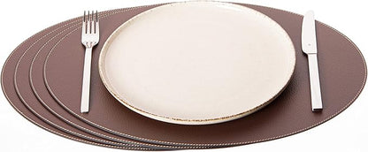 Nikalaz Oval Placemats Set (Pack of 4) Recycled Leather Table Mats 18 x 13 inches (45.7 x 33 centimetres), Kitchen Dining Table Decor by Nikalaz (Brown)