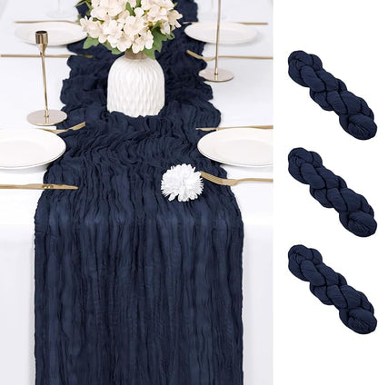 3 Pack Navy Blue Cheesecloth Table Runner 17x108 Inch Semi Sheer Boho Gauze by Unknown