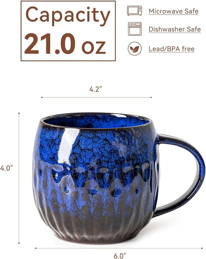 Ocean Surge Ceramic Coffee Mug - 21 oz Unique Reactive Glaze Coffee Cup - Image 8