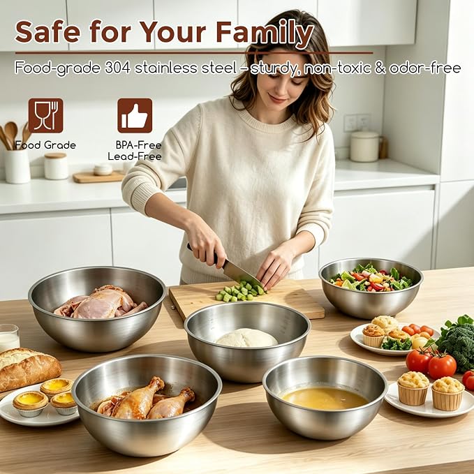 Gronivex Stainless Steel Mixing Bowls Set, 5-Piece | Food-Grade Metal, - Image 4