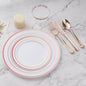 BESTVIP 450PCS Plastic Dinnerware Set (75 Guests), Rose Gold Disposable Plates for Party, Wedding, Christmas, Anniversary, Includes: Dinner Plates, Dessert Plates, Cups, Spoons, Forks and Knives