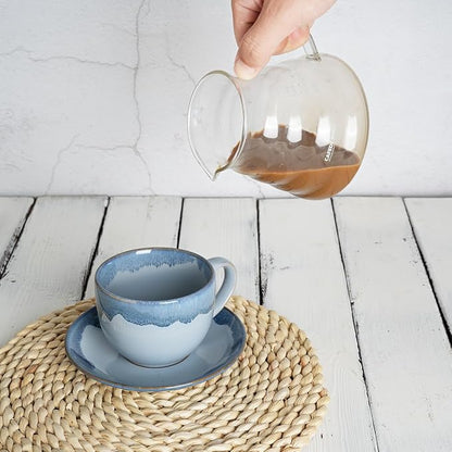 Bosmarlin Ceramic Cappuccino Cup and Saucer Set of 2, 10 Oz, Coffee Cups - Image 5
