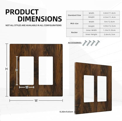 Outlet Covers Brown Rustic Wood Grain Vintage Wooden Texture 2 Gang Light Switch Cover Double Rocker Wall Plate Decorative GFCI Receptacle Electrical Switchplate for Cabin Bedroom Decor（2 Pack）