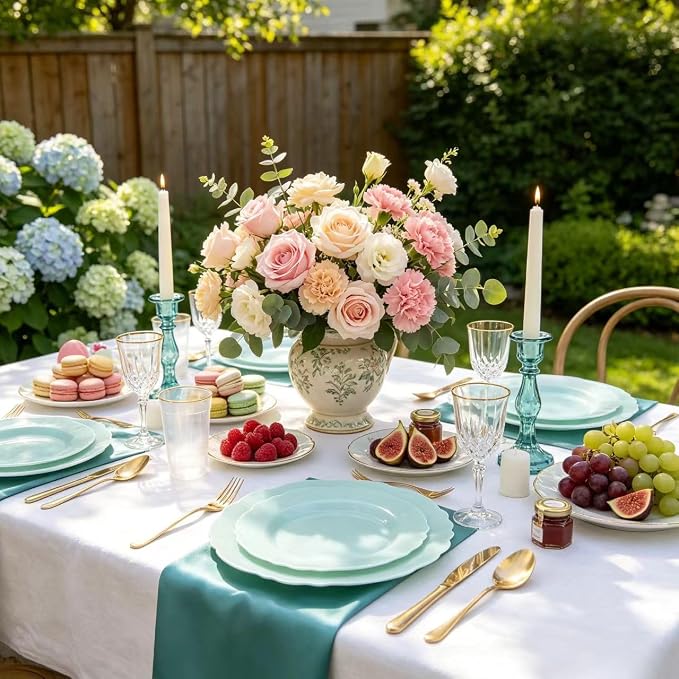60pcs Mint Green Plastic Plates - Image 2