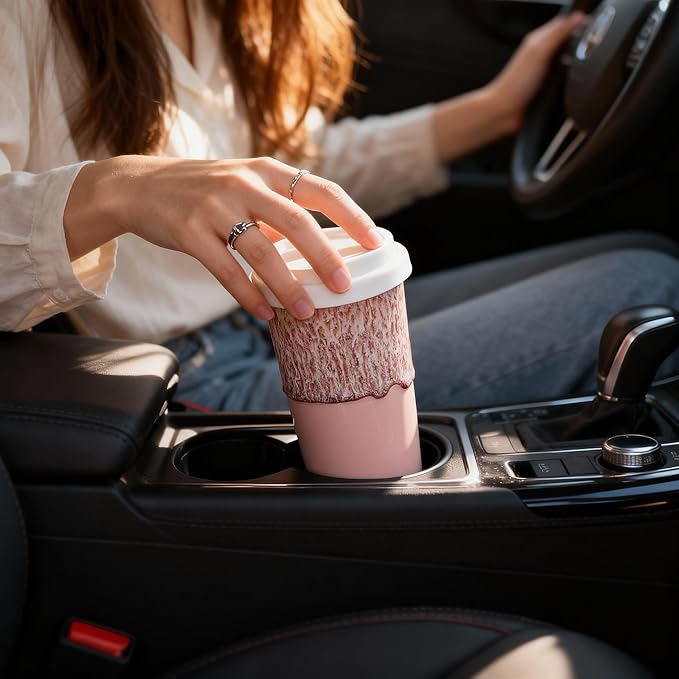 Ceramic Travel Mug with Lid – Cute Aesthetic Coffee Cup - Image 4