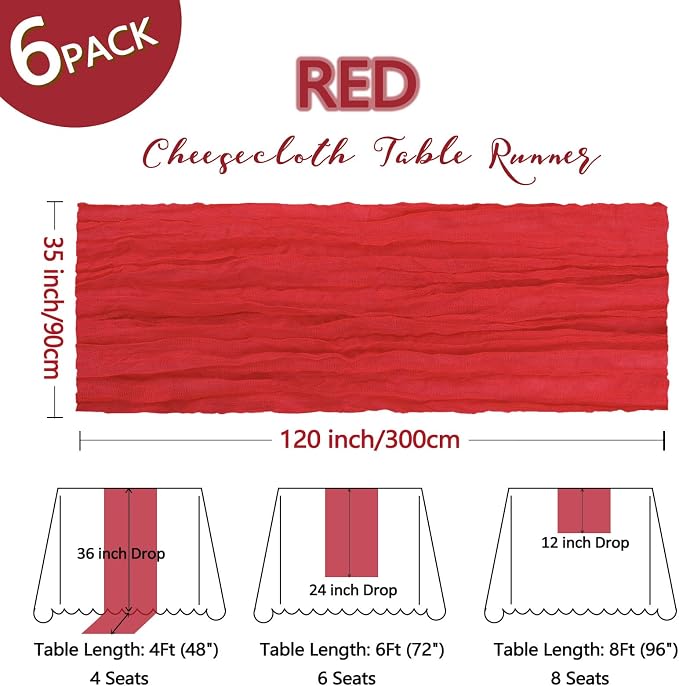 6 Pack Red Table Runner Cheesecloth 10Ft Gauze Cheese Cloth Table Runner 35x120 - Image 2