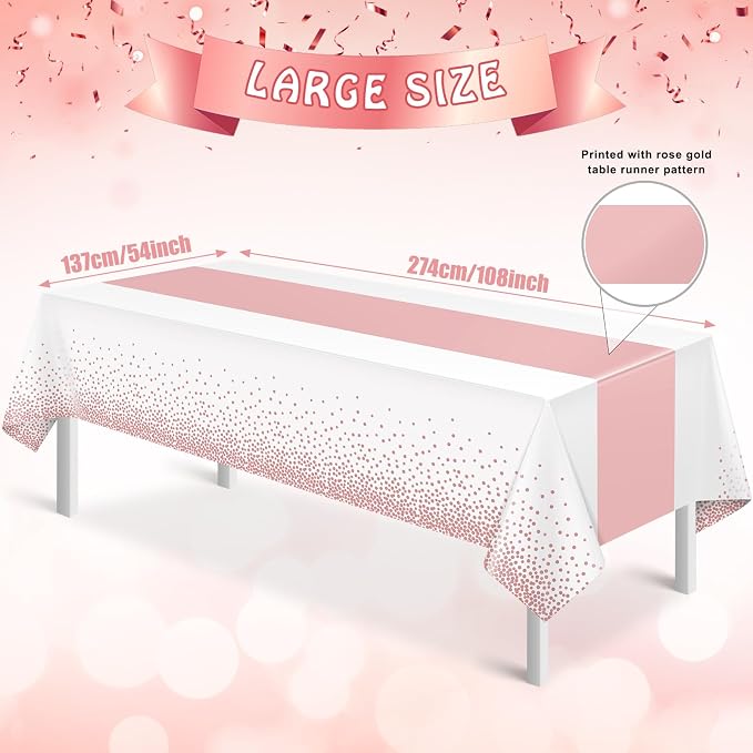 12Pcs White Rose Gold Tablecloth Party Decorations, Plastic White Table Cloth - Image 2