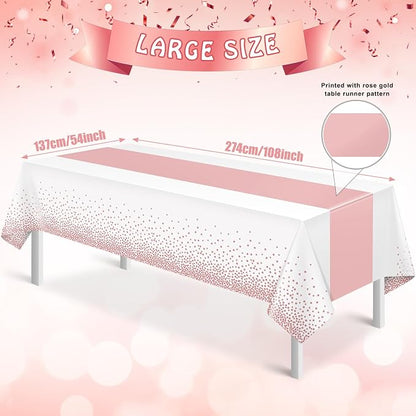 12Pcs White Rose Gold Tablecloth Party Decorations, Plastic White Table Cloth - Image 2