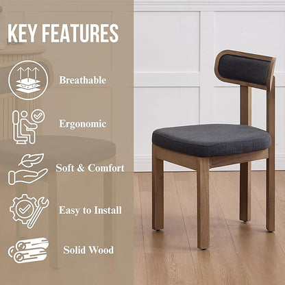 Linen Dining Chairs Set of 4, Mid Century Modern Upholstered Dining Room Chairs with Curved Back, Armless Kitchen Chairs for Living Room/Restaurant/Balcony/Bedroom/Home Desk/Task, Grey