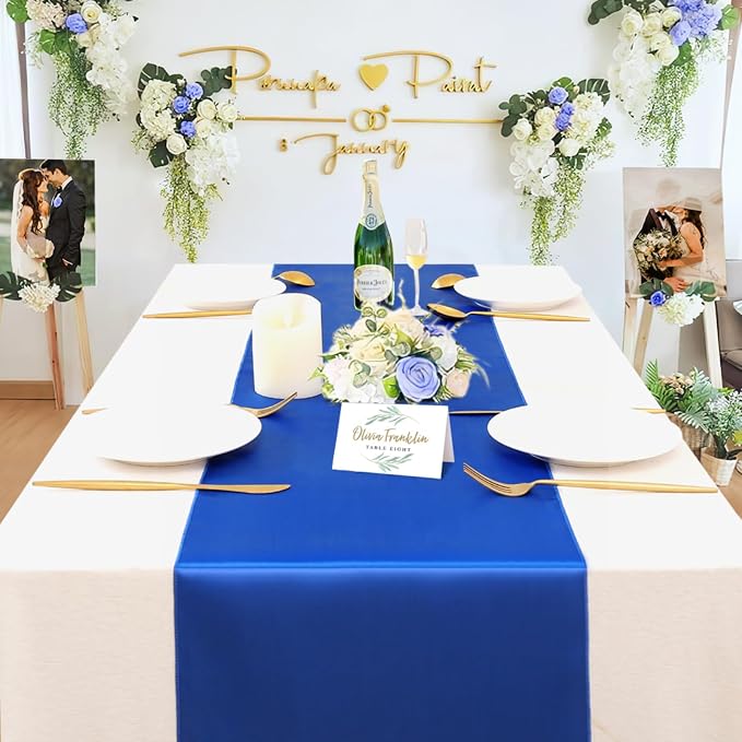 Navy Table Runners 16 Pack 12x108 inch Silk Satin Smooth Fabric | Satin Table - Image 2
