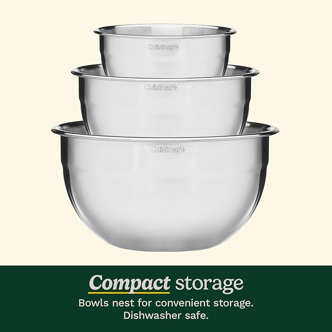Cuisinart Mixing Bowl Set, Nesting Bowls, Stainless Steel, 3-Piece | 1.5 - Image 3