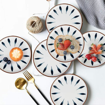 Aquiver 6'' Ceramic Dessert Plates - Color Painted Porcelain Appetizer Plates - Tea Party Small Serving Plates for Cake, Pie, Snacks, Ice Cream, Side Dish, Waffles - Set of 6 (Blue)