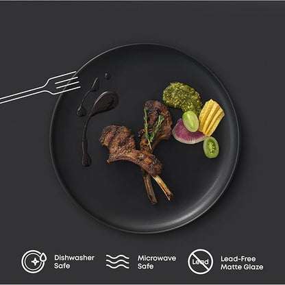 JoyJolt Mesa Stoneware Dinner Plates Set of 6, 10.5" Dish Set, Dishwasher and Microwave Safe Plate Set, Modern Rustic Dinnerware, Kitchen Serving Dishes - Matte Black
