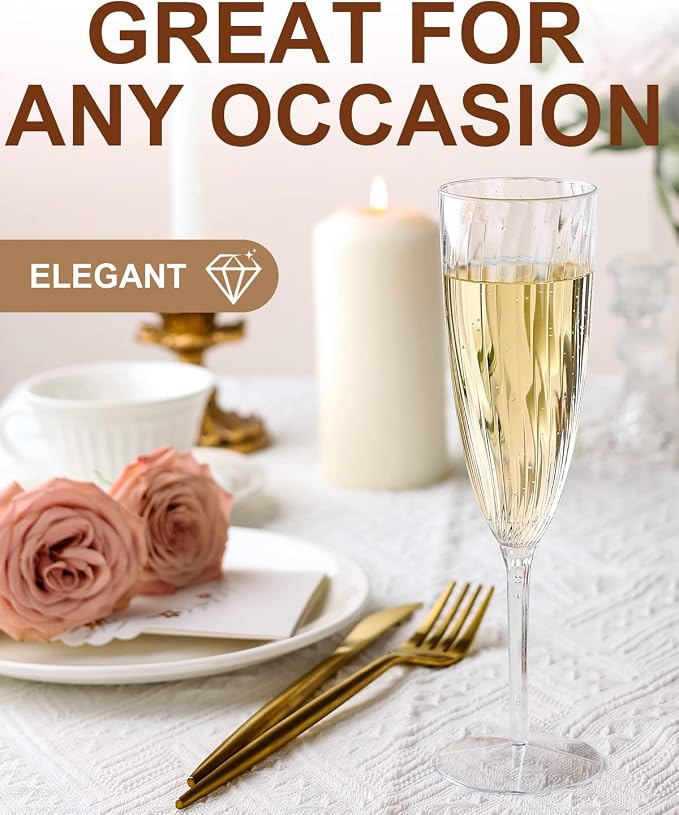 96 Pack Plastic Champagne Flutes, 6 Oz Clear Disposable Wine Glasses | Elegant - Image 4