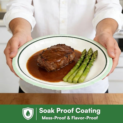 10'' Compostable Paper Plates With Green Circle Rims