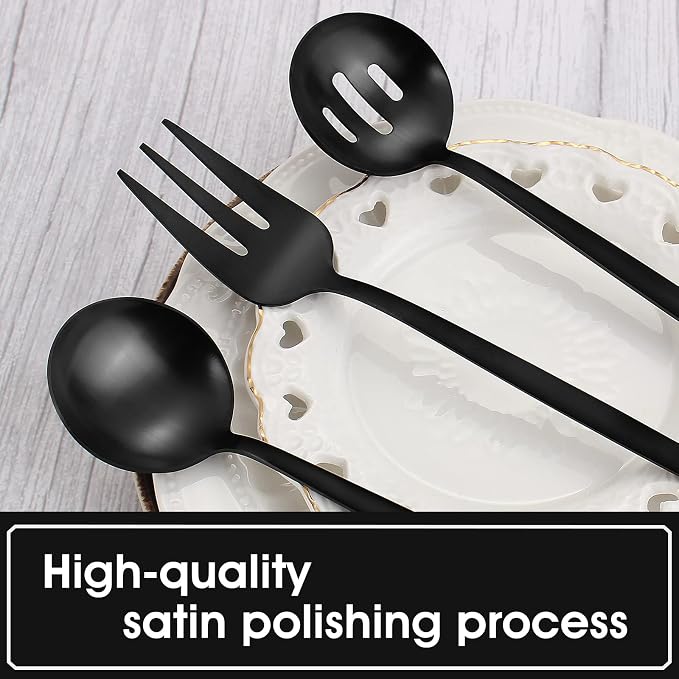 VANVRO Matte Black Serving Silverware Set, 5-Piece Round Shared Utensils Set of - Image 4