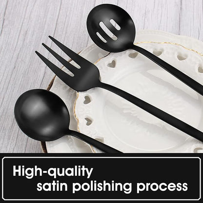 VANVRO Matte Black Serving Silverware Set, 5-Piece Round Shared Utensils Set of - Image 4