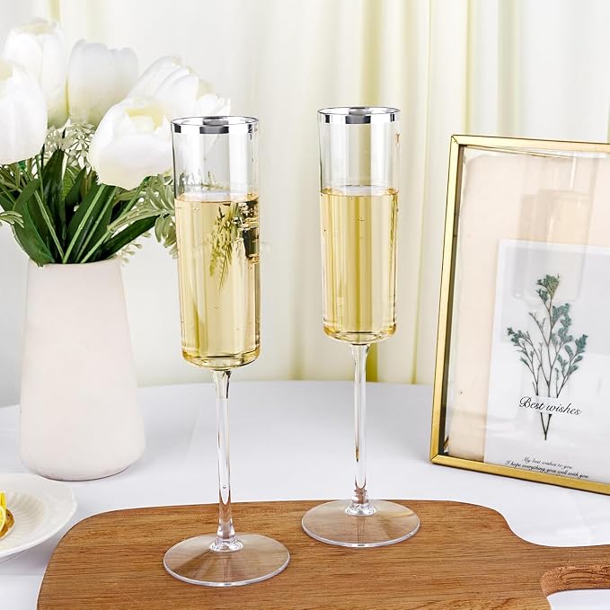Ciaell 24 Pack Silver Plastic Champagne Flutes - Image 5