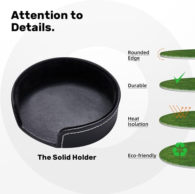 6 Pcs Green Grass Leather Coasters - Image 9