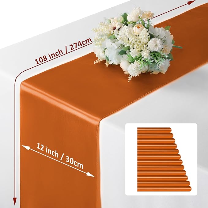 Manyshofu Burnt Orange Satin Table Runner 12x108 - Image 4