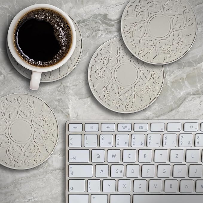 Thirstystone Victorian Lace 4 Pack Embossed Stone Coaster Set Manufactured in - Image 5