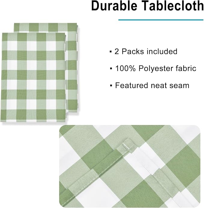 Buffalo Plaid Tablecloth 54 x 108 inch 2 Pack Sage Green and White | Waterproof - Image 3