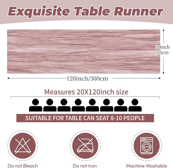 6 Pack Dusty Pink Cheesecloth Table Runner 20 x 120 Inch Gauze Table Runner - Image 2