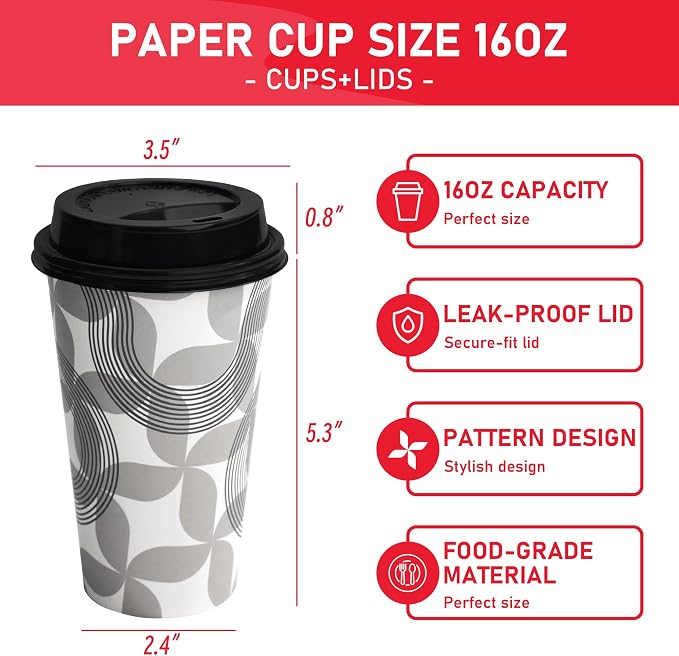 16 oz Disposable Paper Coffee Cups - Image 2