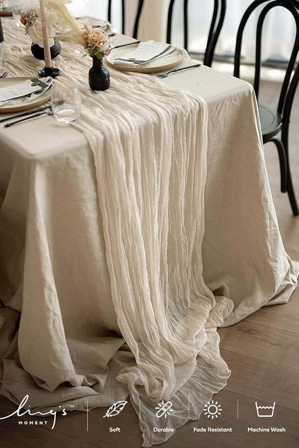 Ling's Moment Ivory Gauze Cheesecloth Table Runner, 14FT | Beige Sheer Cheese - Image 5