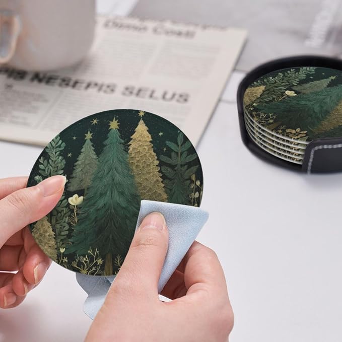 Vintage Green Gold Christmas Tree Coasters - Image 5