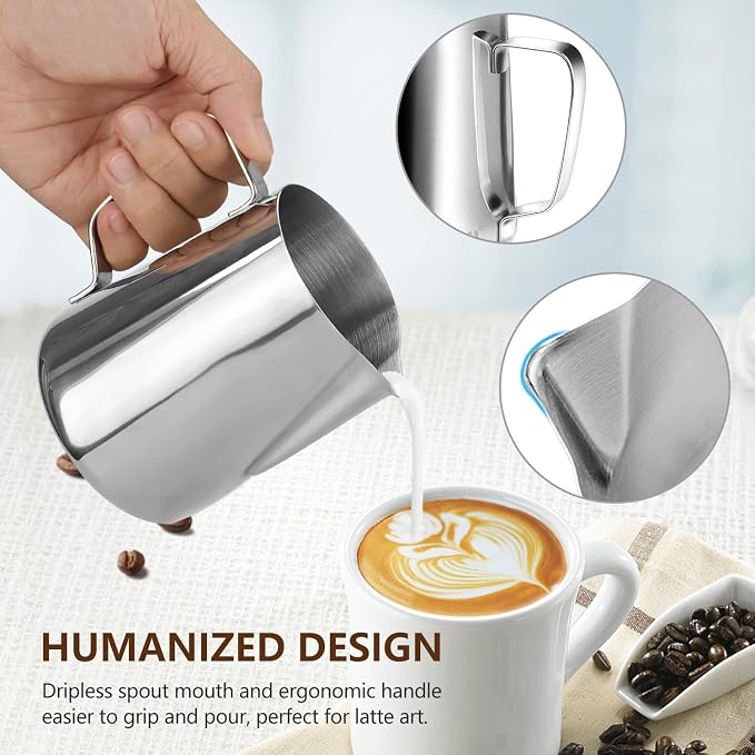 HOOMIL Milk Frothing Pitcher, 12oz/20oz/32oz 304 Stainless Steel | Steaming - Image 4