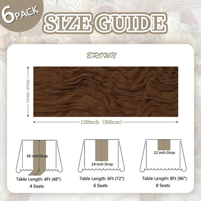 6 Pack Brown Cheesecloth Table Runner 35 x 120 Inch | Boho Gauze Cheese Cloth - Image 2
