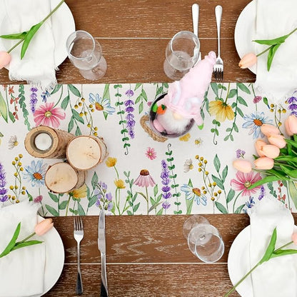 Spring Table Runner 13 x 120 Inch, Floral Wildflowers Decorative Rustic - Image 4