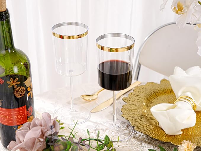 Ciaell 12 Pack Gold Plastic Wine Glasses - Image 8