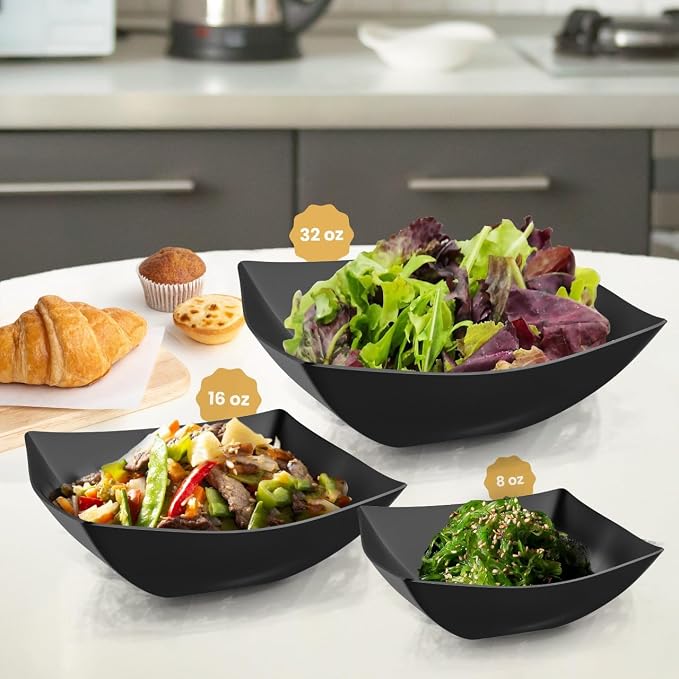 R-kay 6 Pack Black Square Plastic Serving Bowls - Image 3