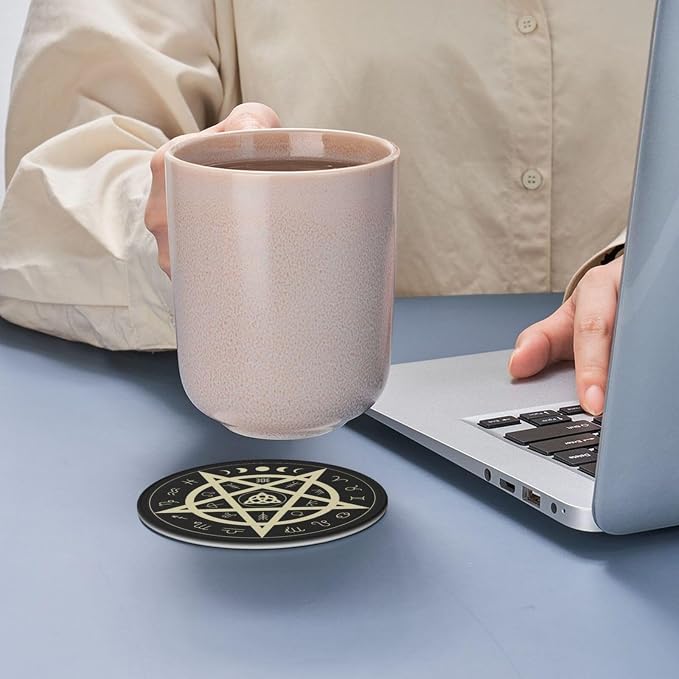 Celtic Wiccan Magic Pentagrams Leather Drinks Coasters - Image 7