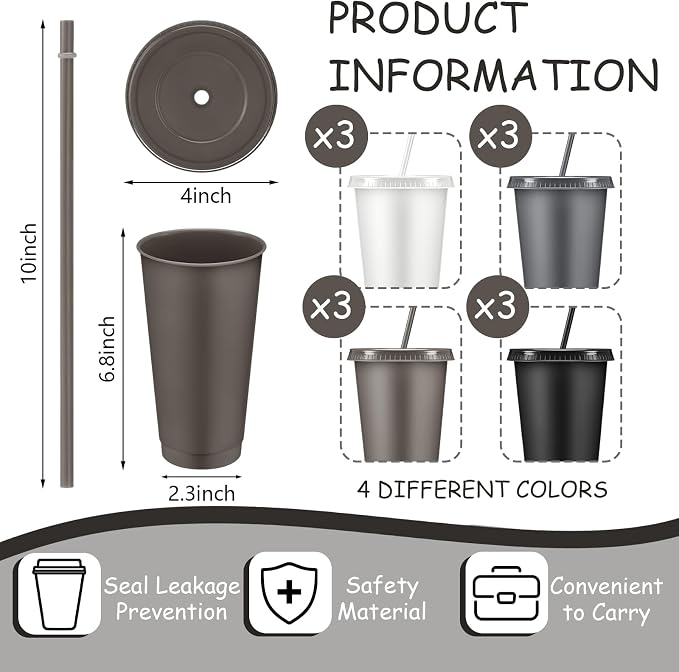 Skylety 12 Pcs Grey Plastic Cups - Image 2