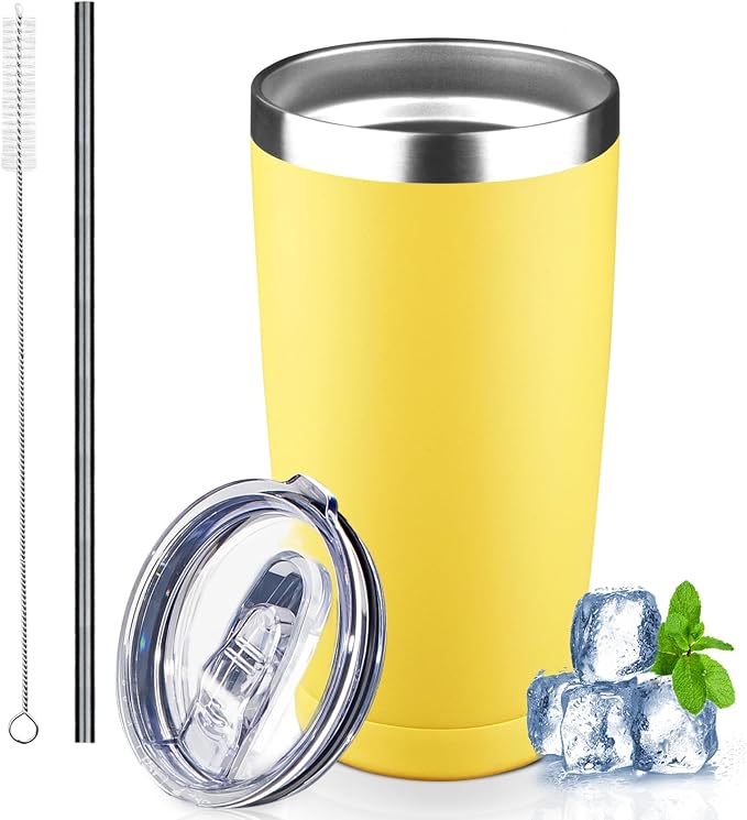 20 oz Tumbler with Lids and Straws, Stainless Steel Insulated Coffee Tumbler by GUDEMAO
