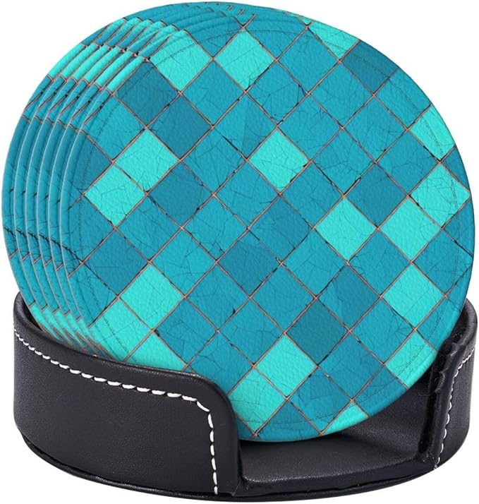 Ocean Blue Turquoise Scales Leather Coasters Set of 6 - Image 9