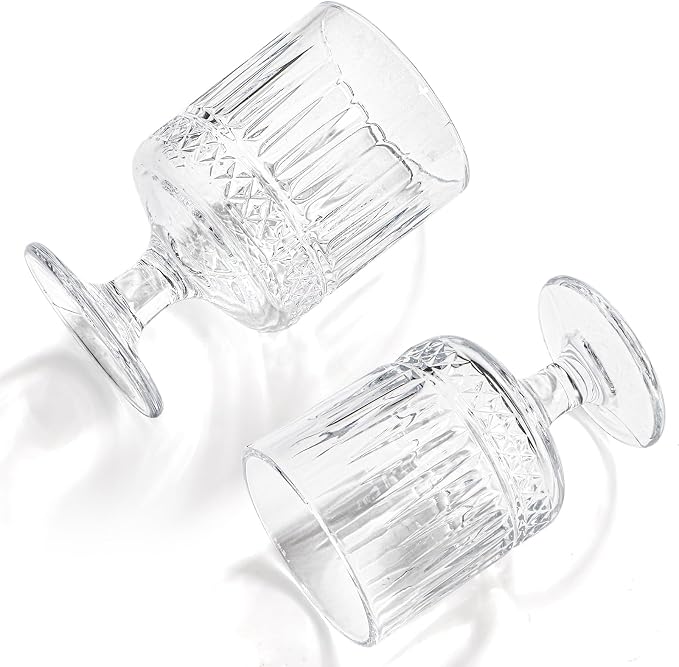 6 Pack Vintage Glass Goblets, 7.5 OZ Small Clear Wine Glasses, Retro Embossed - Image 3