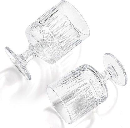 6 Pack Vintage Glass Goblets, 7.5 OZ Small Clear Wine Glasses, Retro Embossed - Image 3