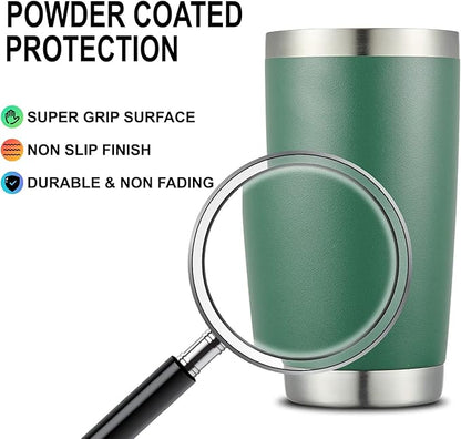 COMOOO 20oz 8 Pack Tumbler Double Wall Vacuum Insulated Coffee Travel Mug Stainless Steel Tumbler Bulk with Lid and Straw Insulated Coffee Cup for Cold & Hot Drinks (dark green, 8 Pack)