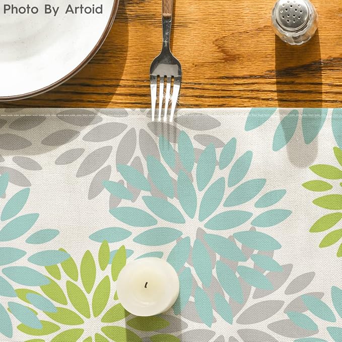 Artoid Mode Green Dahlia Floral Pinnata Summer Table Runner, Spring Kitchen - Image 7