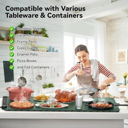 Warming Mat for Food Extra Large: 36"X16" Adjustable Silicone Food Warming Mat Heating Pad Food Warming Pad for Kitchen Counter Warming Trays for Buffets Party Hot Plates for Countertop Gifts Green