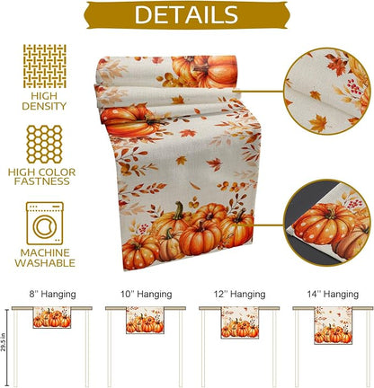 Orange Pumpkins Table Runners 72 Inches Long, Fall Thanksgiving Cotton Linen - Image 5